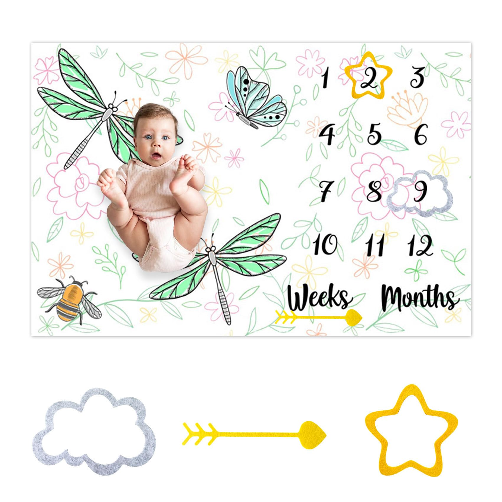 Photography Background - VIKAMA Dragonfly Baby Milestone Commemorative Blanket