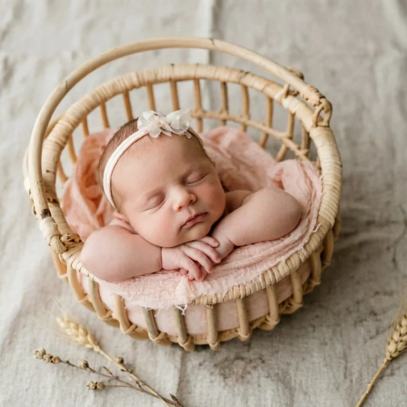Infant Posing Bed Retro Rattan - Photography Background reseña y precio