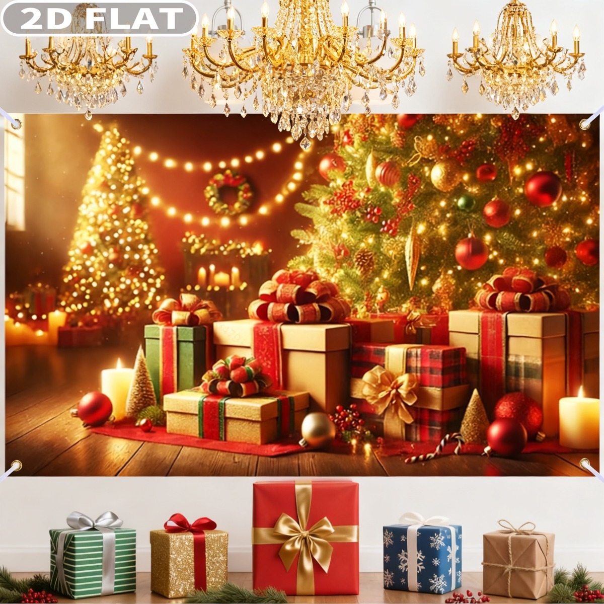 1pc Christmas Tree & Gifts Lar - Photography Background reseña y precio
