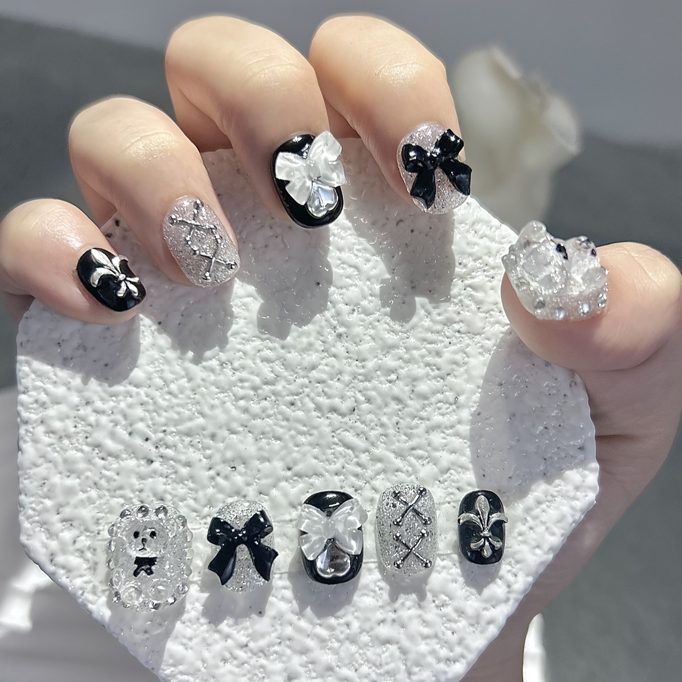 10 PCS Sheer Lace Bear Nail Ar - Photography Night reseña y precio